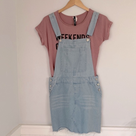 Denim Overall Mini‎ Dress Size Medium No Brand Tag - Picture 1 of 4